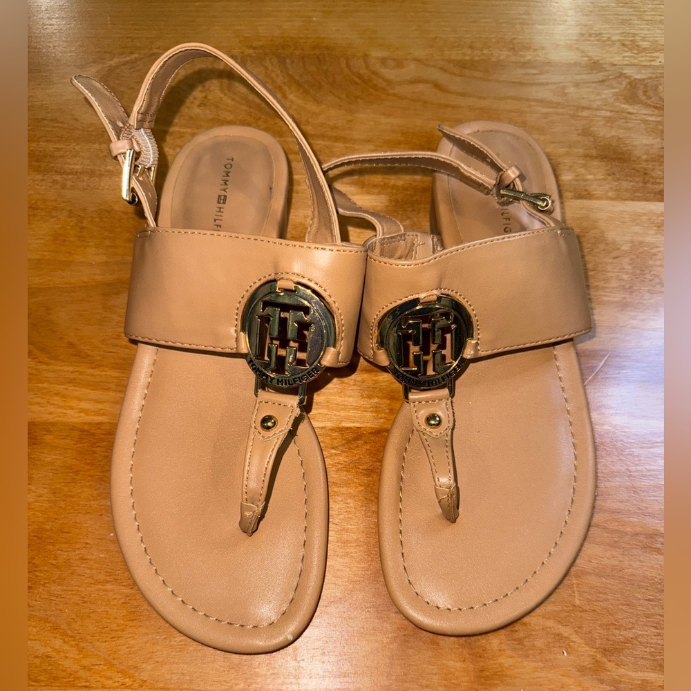 Tommy Hilfiger Women's Beige Sandals with Logo Accent